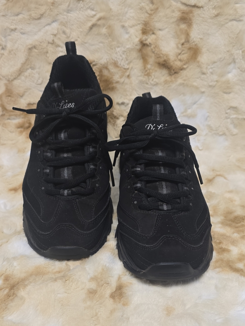 Women's D'Lites Skechers Black Lace-Up Casual Sneakers